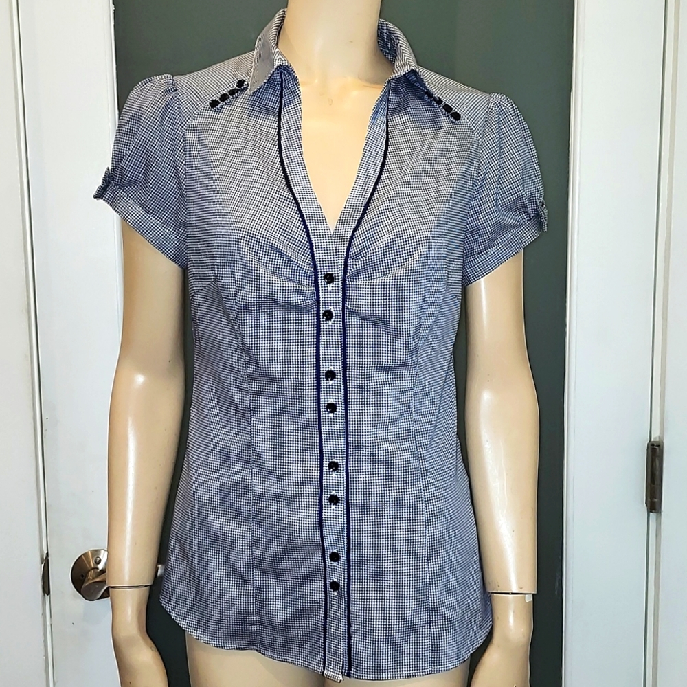 Tally Weijl button down short sleeve Black and White Checkered Top size Medium